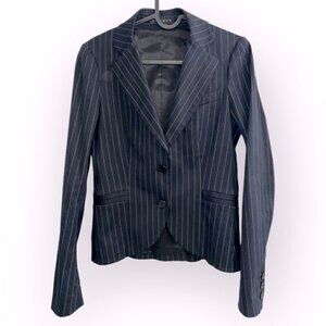 THEORY Navy white Pinstripe double breasted blazer Suit Jacket cotton slim sz 2